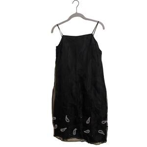 Argenti Black Emboidered Paisley Sheer Midi Dress Y2K Whimsigoth‎ Size 6 NWT